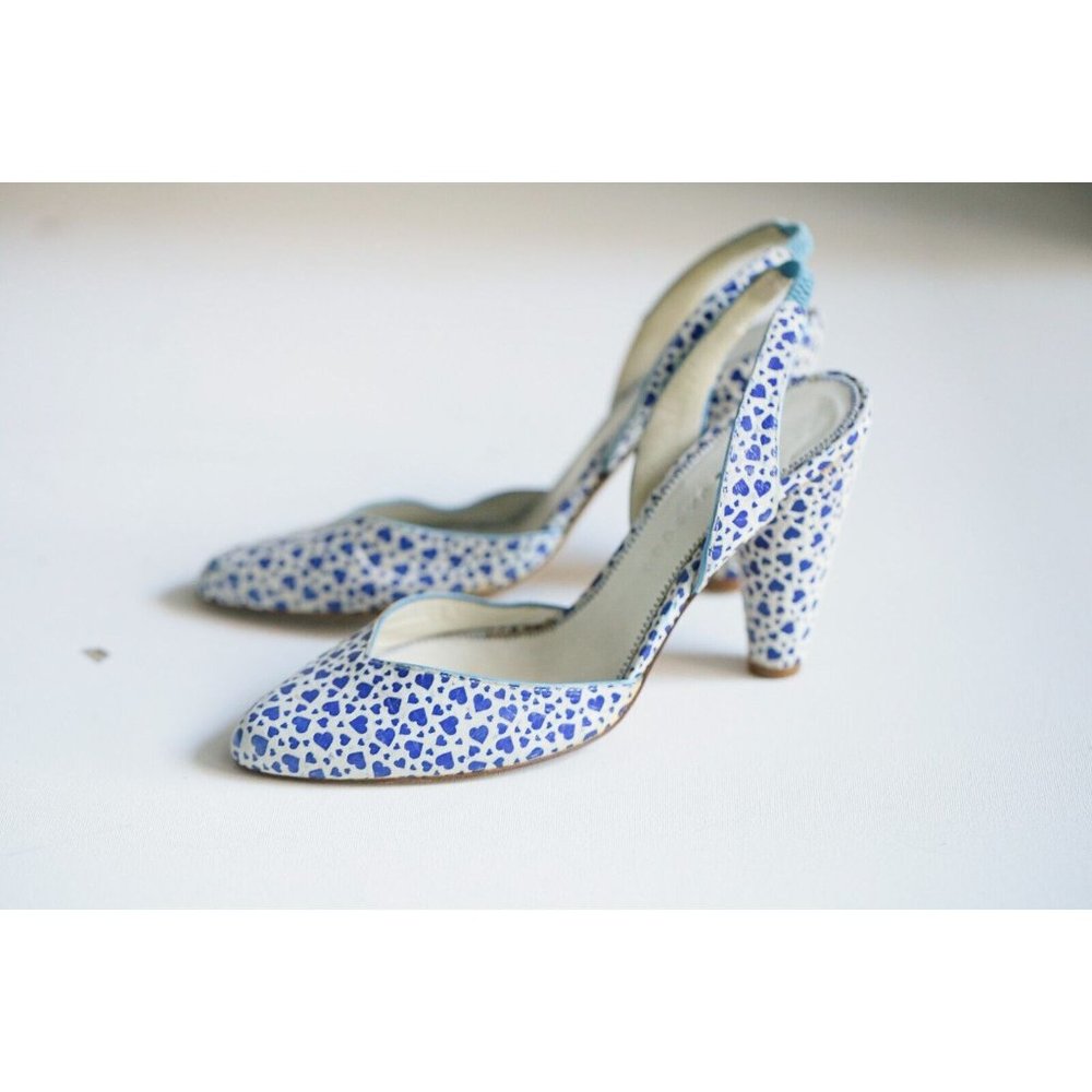 Marc Jacobs Blue Heart Print Slingback Heels 6M - Picture 6 of 10